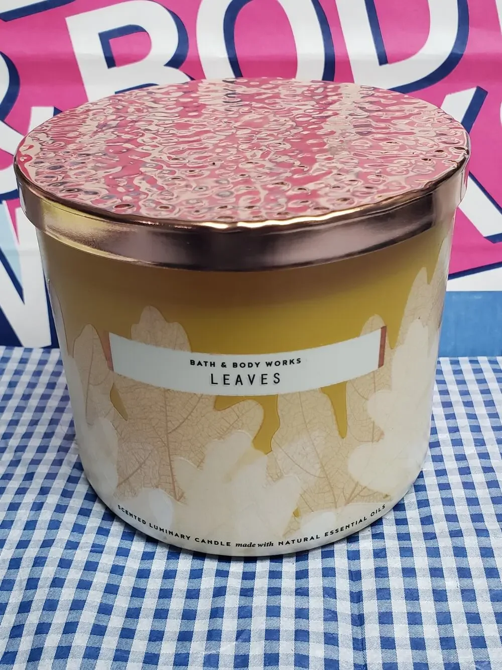 BBW Shine Through Jar Leaves Large 3 Wick Candle Home Fragrance Decor